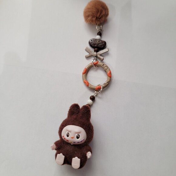Have a Seat Labubu Keychain Heart Pom Pom Phone Charms, Bag Charms Brown - Picture 2 of 2